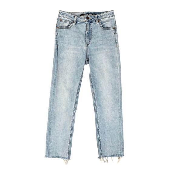 Volcom Jeans Womens 26 Blue Denim Girlfriend Crop Ankle Fit Raw Hem High Rise - Picture 1 of 13